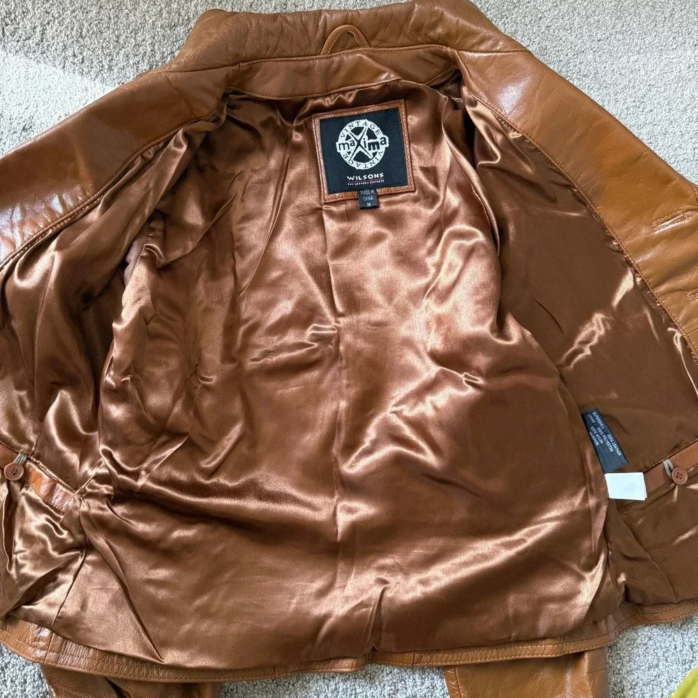 Vtg Wilson's Leather Maxima Cognac Brown Genuine Leather Blazer Jacket Medium 90